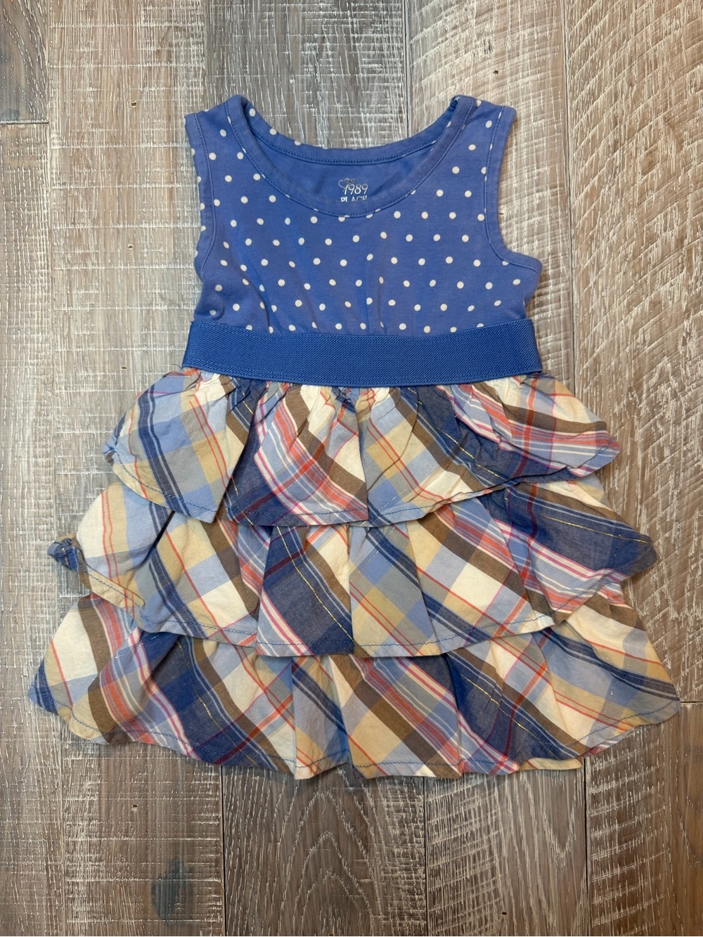 The Children’s Place Blue Polka Dot & Plaid Ruffle Dress